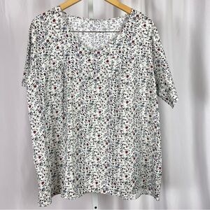 Boho 2X XXL Flowy Floral Modest V Neck Boxy Blouse Top Formal Office Teacher